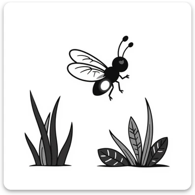 a firefly glowing in a natural setting, hand-drawn doodle style sticker