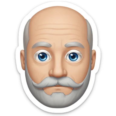 Bald man with blue eyes grey beard and moustache sticker