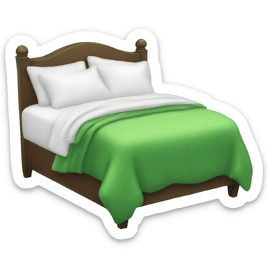 White bed with green fluffy blanket and pillows  sticker