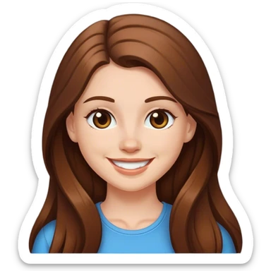 white girl with long brown hair smiling sticker