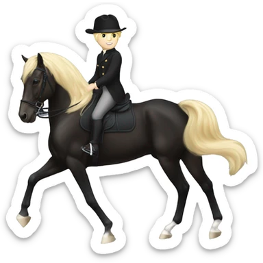 Blonde boy riding black dressage horse sticker