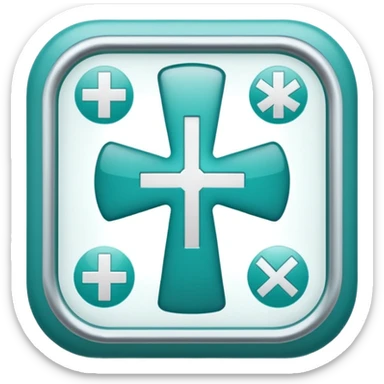 Emoji-style icon representing disease detection using a medical cross, scan frame, and health signal. Clean, friendly, rounded design, clear at small sizes, teal and white accents, no text, transparent background. sticker
