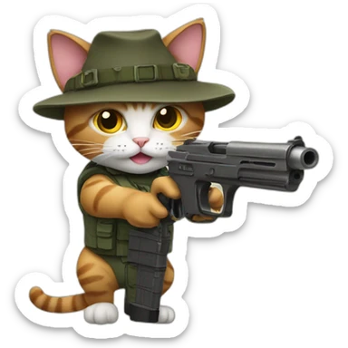 cat aiming a gun sticker