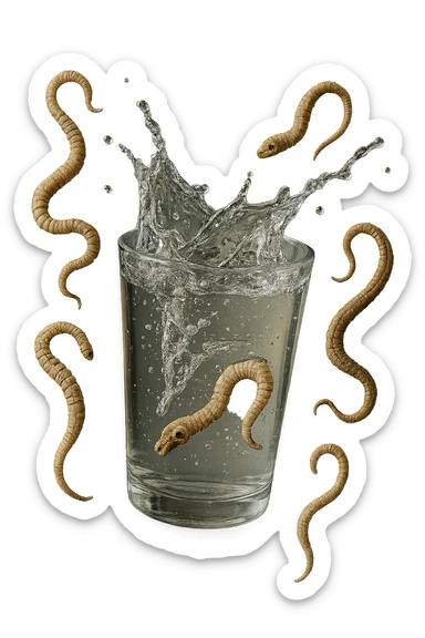 parassiti tipo la tenia fluttuano in aria insieme a questo bicchiere, iperrealistico 4k sticker