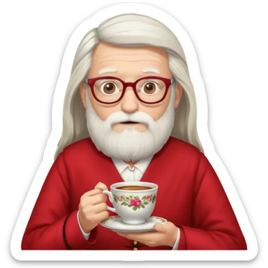 Bearded elderly with teacups long beard read dress sticker
