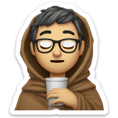 Guy in glasses inside a blanket sipping coffee eyes closed sticker