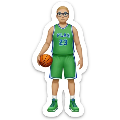 Full Body white plus size male basketball player wearing glasses wearing blue green uniform sticker