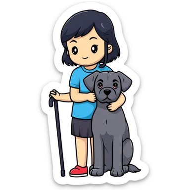 girl with long black hair hugging a black Cane Corso dog sticker