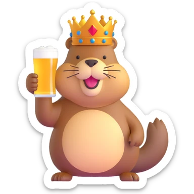 beaver with a crown on her head and a glass of beer in her hands sticker