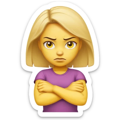 girl yellow angry face emoji with arms crossed over each other in front  sticker