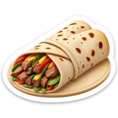 Cinematic Realistic Shawarma Dish Emoji, showcasing spiced, succulent meat wrapped in flatbread with fresh vegetables rendered with lifelike detail and dynamic, appetizing lighting. sticker