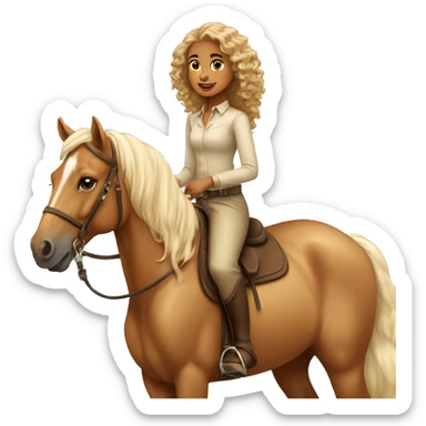 A tan girl with curly hair on horseback palomino horse sticker
