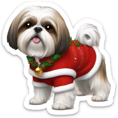 Shih tzu with christmas clothes  sticker