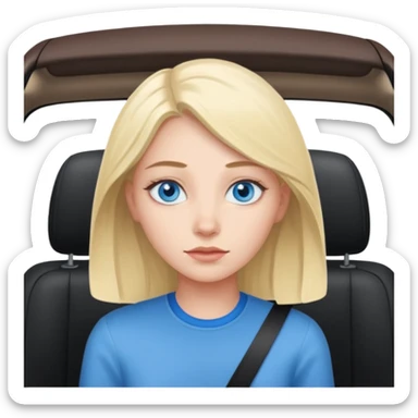 girl in car interior with blue eyes sticker