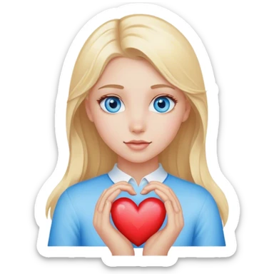 Blonde girl with blue eyes shows a heart sticker
