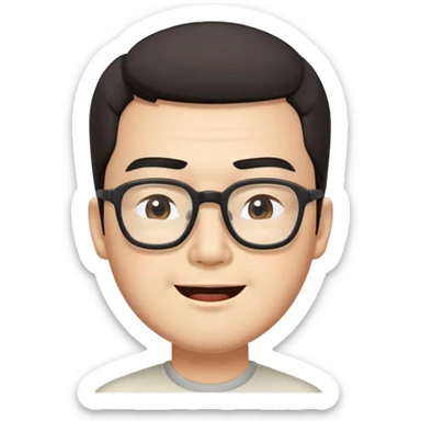 _cinematic-realistic-portrait-of-asian man,-depicted-with--large-rectangular-glasses,-his-happy-expression-rendered-in-lifelike-detail,-illuminated-with-soft,-realistic-lighting-that-emphasizes-his-creative-genius, his eyes shut  and big bushy black eyebrows sticker