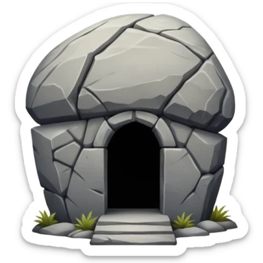 A boulder sealing the entrance to a tomb sticker