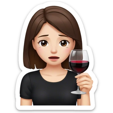brunette hair down girl black top holding wine crying sticker