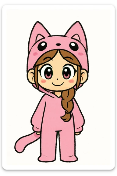 Keep the picture quality and style exactly the same as the original image. Edit the character to have a happy expression. sticker