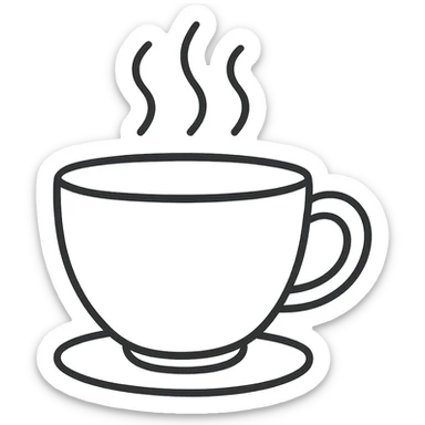 hand-drawn outlined icon of a coffee cup, black outlines, no fill, no color sticker