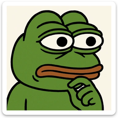 Pepe the Frog with a thinking face, meme style sticker