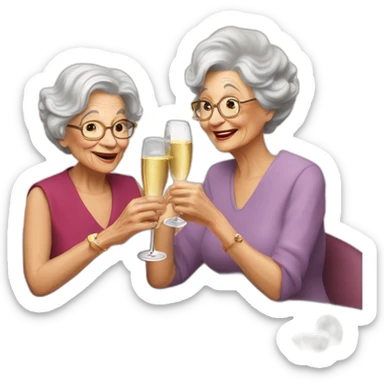 Very old grand ma & grand daughter drinking champagne sticker