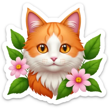 Cat and flower sticker