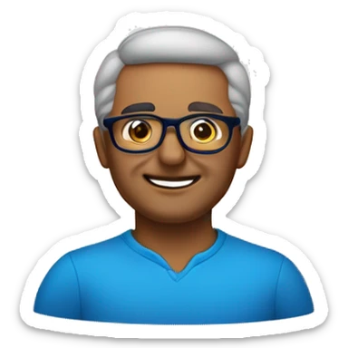 hombre de 50 años com gafas rectangulares pequeñas de color azul com pco pelo ojos marrones verdosos  sticker