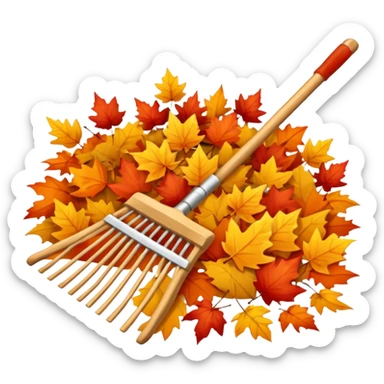 rake and autumn leaves sticker