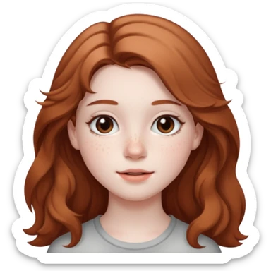 18-year-old girl with pale skin, lots of dark freckles, rosy cheeks, and long straight/wavy light brown hair. sticker