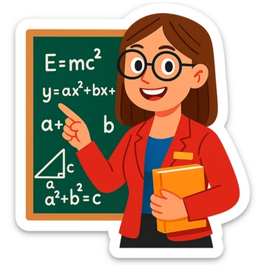 female math teacher, brown straight hair, Caucasian, vibrant toon style sticker