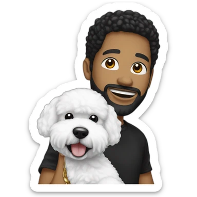 rapper-with hoop-white skin-black hair-beard-bichon dog-white-smile sticker