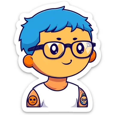 character with blue hair, glasses, and tattoos sticker