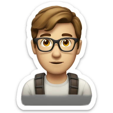 white nerd with brown hair waiting sticker