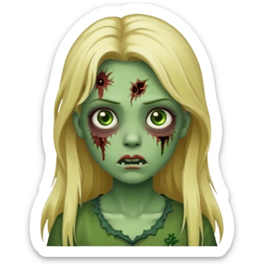 girl zombie with blonde long hair green skin and with no angry face sticker
