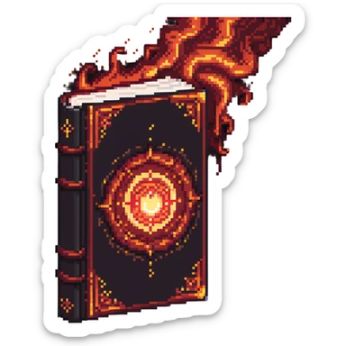 red cursed book with a glowing spell effect swirling around it sticker