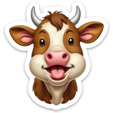 Cinematic Cute Yawning Brown Cow Portrait Emoji, Head tilted slightly with a dramatic, wide-open yawn, showcasing a smooth, rich brown hide with a subtle shine, floppy ears slightly drooping, round brown eyes barely open in drowsy contentment, Simplified yet irresistibly adorable features, highly detailed, glowing with a soft, cozy glow, high shine, relaxed yet expressive, stylized with a touch of pastoral whimsy, bright and endearing, soft glowing outline, capturing the essence of a sleepy yet affectionate cow, so drowsy it feels like it could amble right out of the screen and curl up for a nap! sticker