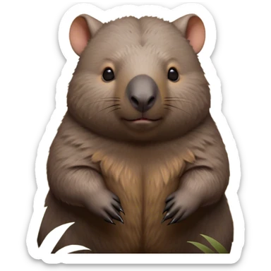 Cinematic Noble Wombat Portrait Emoji, Poised and regal, with a stout, muscular build and a dense, shaggy fur of earthy brown, deep-set soulful eyes with a hint of gruff wisdom, Simplified yet sharp and sophisticated features, highly detailed, glowing with a warm, dignified glow, high shine, intelligent and sturdy, stylized with an air of bushland majesty, focused and attentive, soft glowing outline, capturing the essence of a watchful and confident burrower, so majestic it feels as though it could plod out of the screen with effortless authority! sticker