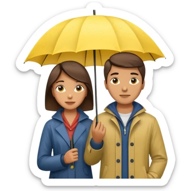 Couple under yellow umbrella, City Rain Scene. sticker
