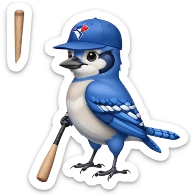 bluejay standing with baseball bat, wearing toronto blue jays baseball hat, background canadian flag
 sticker