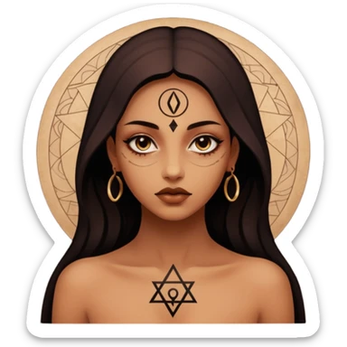 Dark oil traced over woman’s skin forming occult symbols, sensual devotion sticker