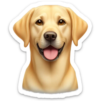 Yellow Labrador retriever with an orange ball that has different sized dimples in the ball sticker