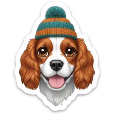 cavalier king charles wearing woolly hat sticker