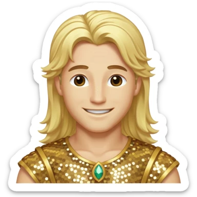 Adonis, God of Beauty from Gods and Goddesses with long blonde hair, gold sequin outfit sticker
