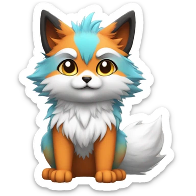 colorful furry fur-sona kemono-style-chibi-style cat-fox-Fakémon-hybrid full body sticker