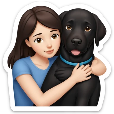 Brunette hugging a big black labrador/american staffordshire dog sticker