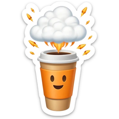 Emoji-style sticker of a takeaway coffee cup with rocket thrusters launching, steam forming a tiny cloud, playful but minimal, bold outline, soft shadows, flat 2.5D, glowing exhaust, transparent background, no text, high-res. sticker