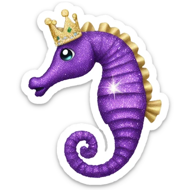 purple sparkly seahorse with a tiara  sticker