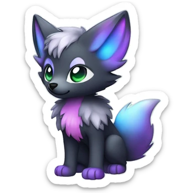Cute cool black nebula green blue purple pink animal silver foxhybrid Fakemon full body sticker