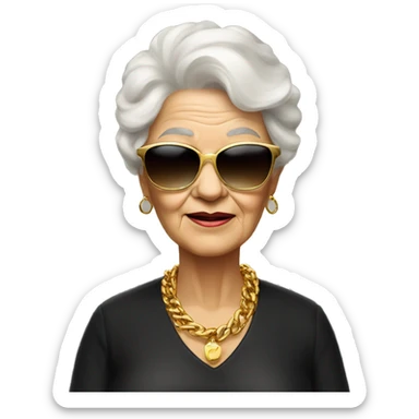 rich cool grandma in black sunglasses with a gold chain sticker